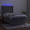 Łóżko kontynentalne z materacem i LED, szare 90x200 cm, aksamit