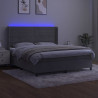 Łóżko kontynentalne z materacem i LED, szare 180x200cm, aksamit