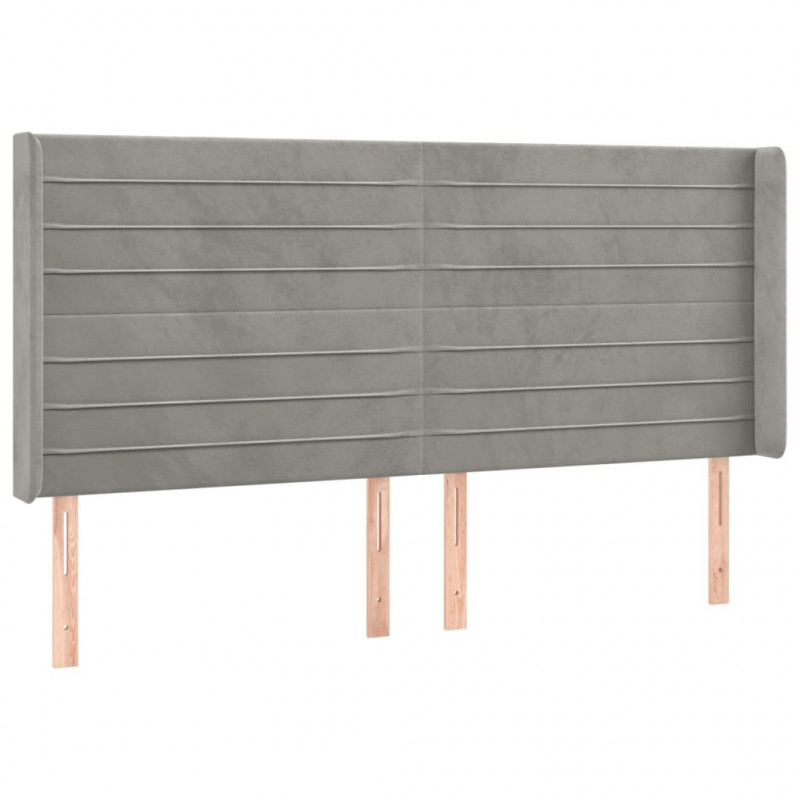 Łóżko kontynentalne z materacem i LED, szare 180x200cm, aksamit