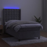 Łóżko kontynentalne z materacem i LED, szare 100x200cm, aksamit