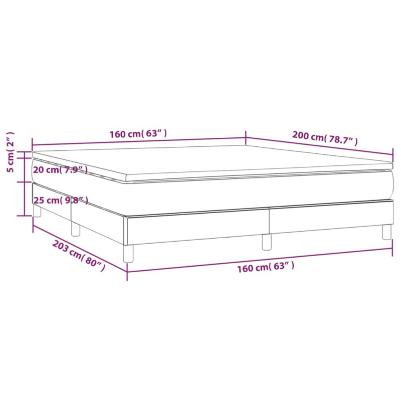 Łóżko kontynentalne z materacem, szare, ekoskóra 160x200 cm