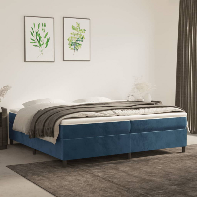 Łóżko kontynentalne z materacem, niebieskie, aksamit, 200x200cm