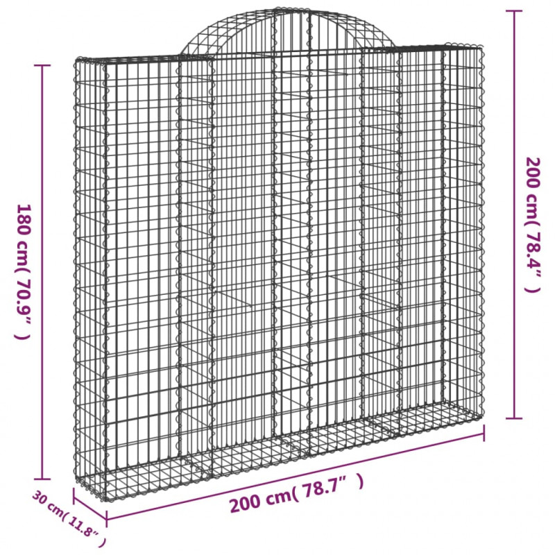 Kosze gabionowe, 9 szt, 200x30x180/200 cm, galwanizowane żelazo