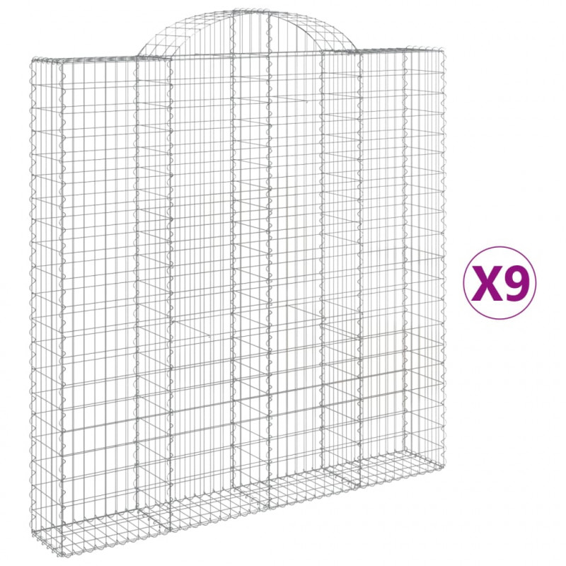 Kosze gabionowe, 9 szt, 200x30x200/220 cm, galwanizowane żelazo