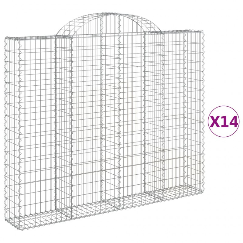 Kosze gabionowe, 14 szt, 200x30x160/180cm, galwanizowane żelazo