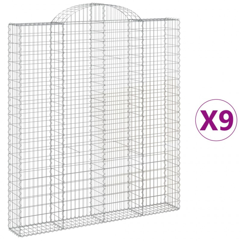Kosze gabionowe, 9 szt, 200x30x220/240 cm, galwanizowane żelazo