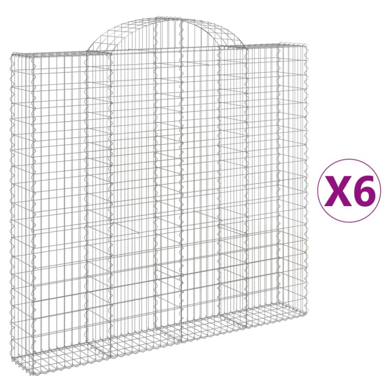 Kosze gabionowe, 6 szt, 200x30x180/200 cm, galwanizowane żelazo