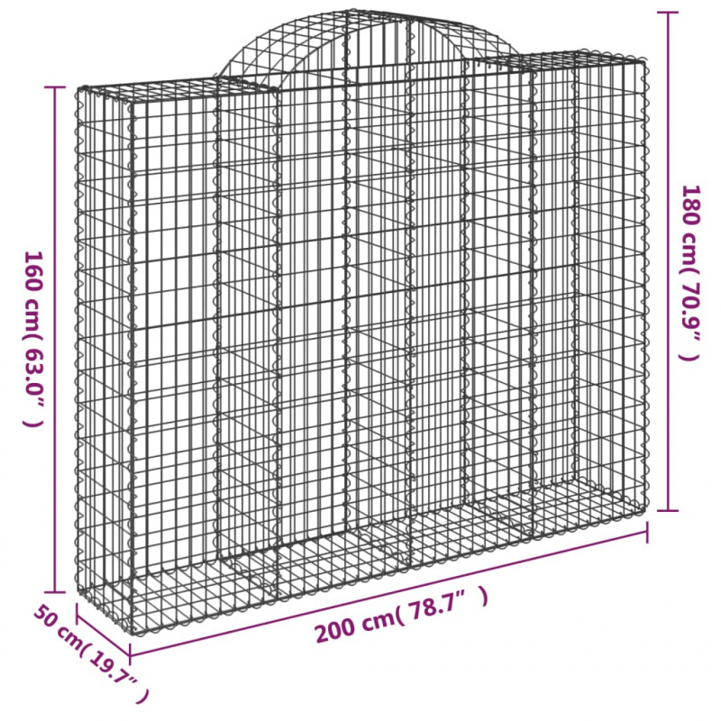 Kosze gabionowe, 25 szt, 200x50x160/180cm, galwanizowane żelazo