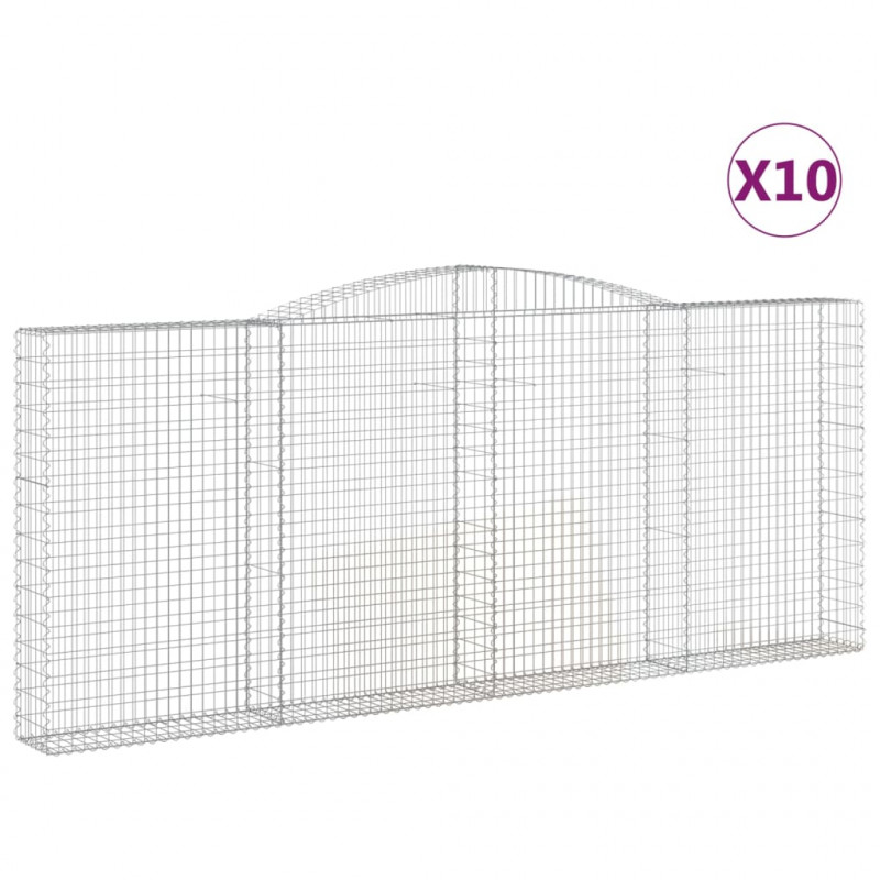 Kosze gabionowe, 10 szt, 400x30x160/180cm, galwanizowane żelazo