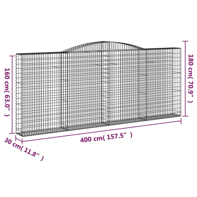Kosze gabionowe, 10 szt, 400x30x160/180cm, galwanizowane żelazo