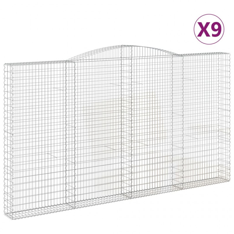 Kosze gabionowe, 9 szt, 400x30x220/240 cm, galwanizowane żelazo
