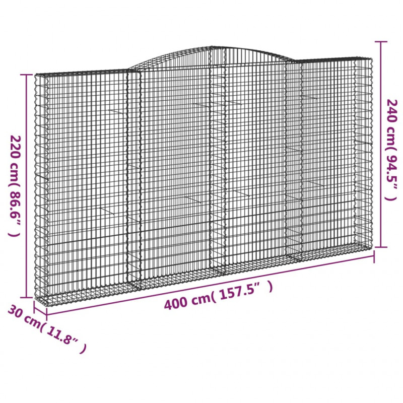 Kosze gabionowe, 9 szt, 400x30x220/240 cm, galwanizowane żelazo