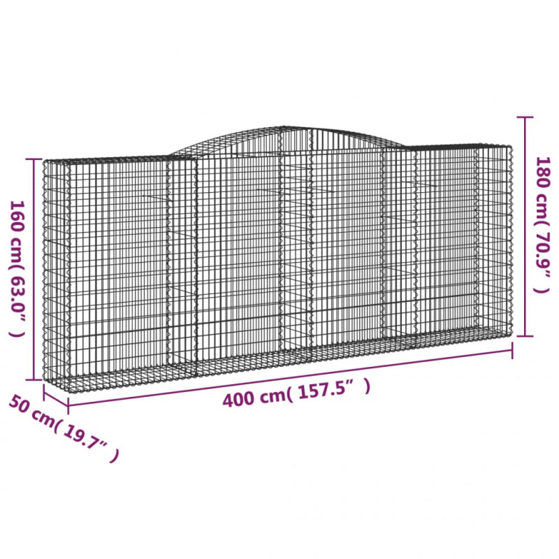 Kosze gabionowe, 25 szt, 400x50x160/180cm, galwanizowane żelazo