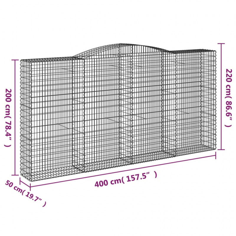Kosze gabionowe, 20 szt, 400x50x200/220cm, galwanizowane żelazo