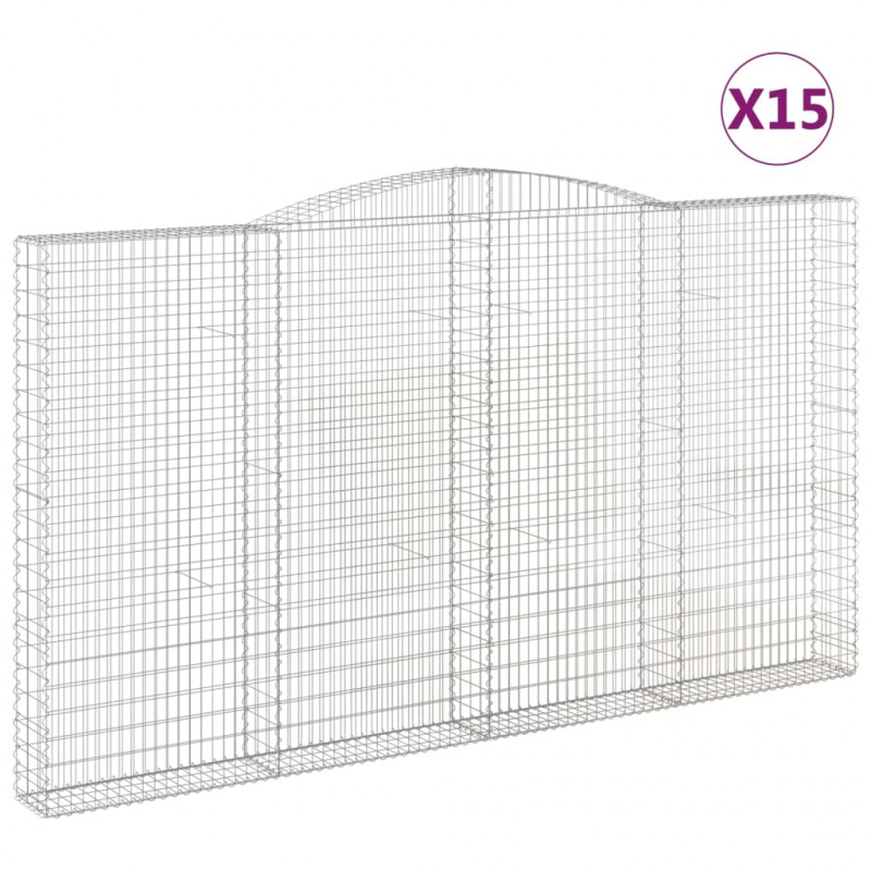 Kosze gabionowe, 15 szt, 400x30x220/240cm, galwanizowane żelazo