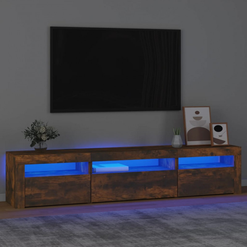 Szafka pod TV z oświetleniem LED, przydymiony dąb, 195x35x40 cm
