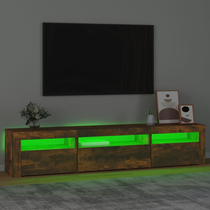 Szafka pod TV z oświetleniem LED, przydymiony dąb, 195x35x40 cm