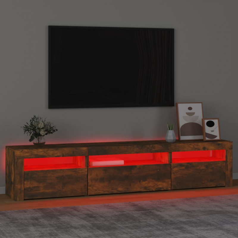Szafka pod TV z oświetleniem LED, przydymiony dąb, 195x35x40 cm