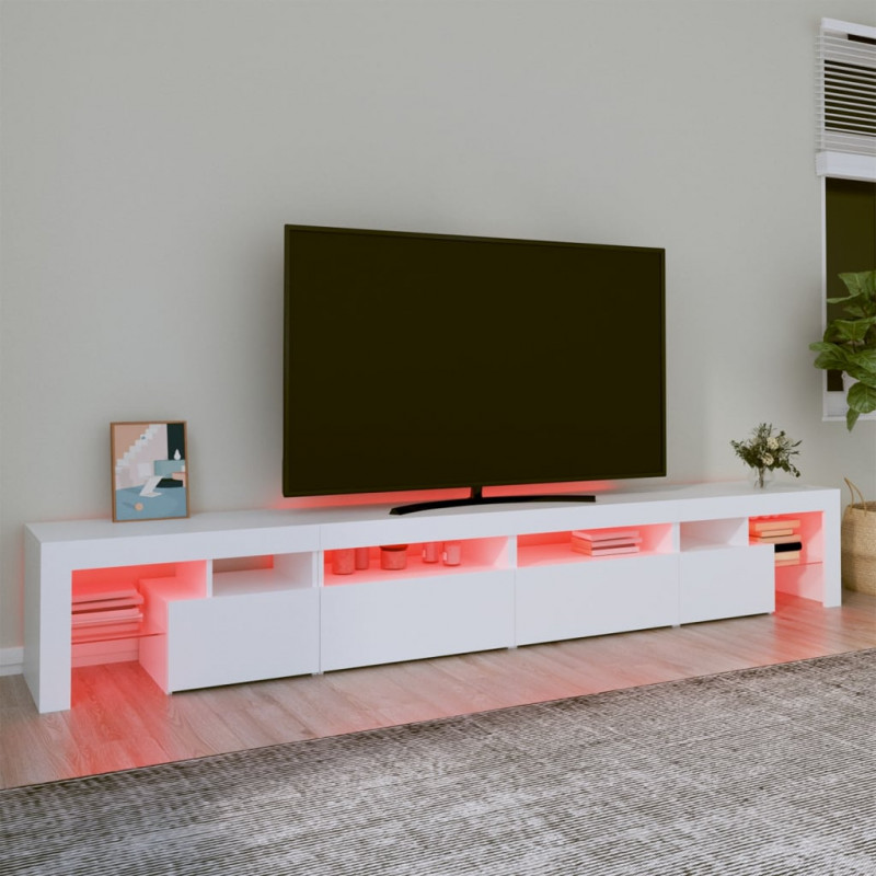 Szafka pod TV z oświetleniem LED, biała, 260x36,5x40 cm