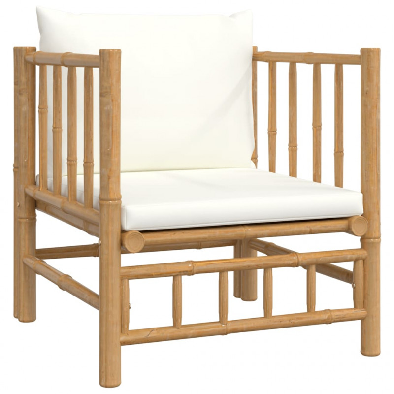 8-cz. zestaw mebli do ogrodu, kremowe poduszki, bambus
