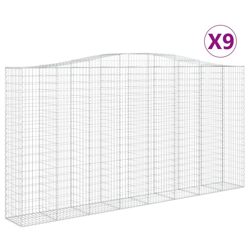 Kosze gabionowe, 9 szt, 400x50x200/220 cm, galwanizowane żelazo