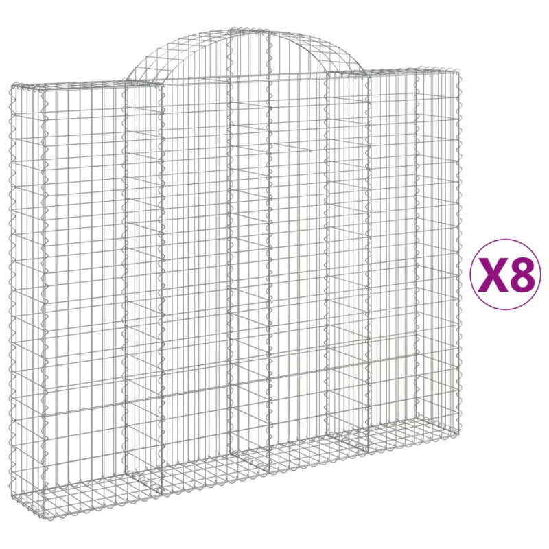 Kosze gabionowe, 8 szt, 200x30x160/180 cm, galwanizowane żelazo