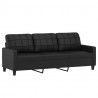 3-osobowa sofa z poduszkami, czarna, 180 cm, sztuczna skóra