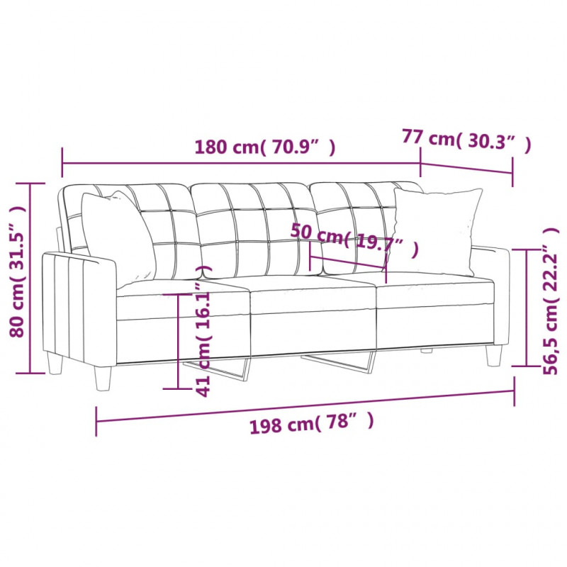 3-osobowa sofa z poduszkami, czarna, 180 cm, sztuczna skóra