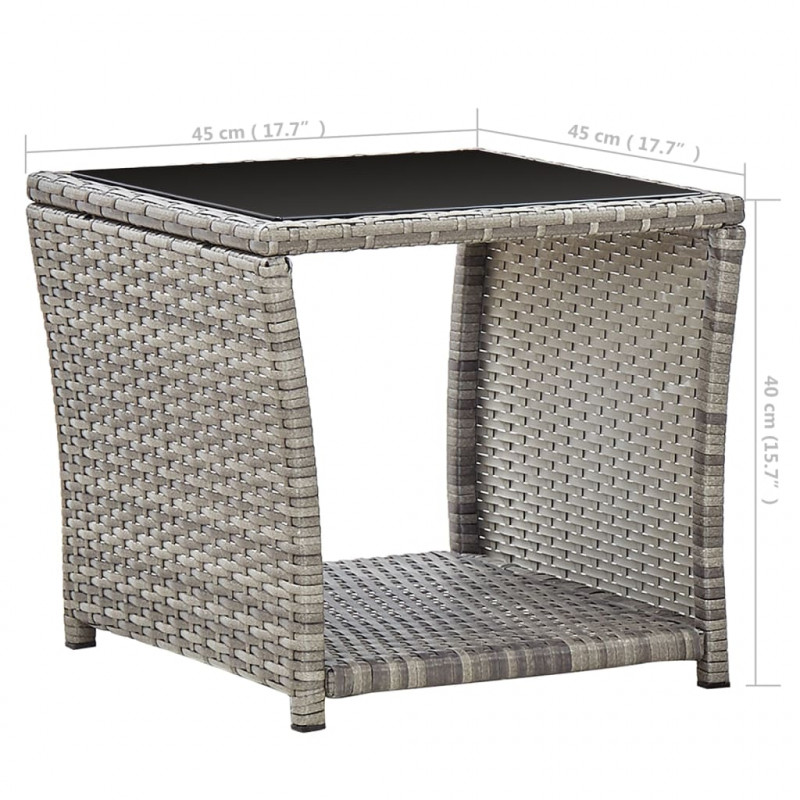 Stolik kawowy, szary, 45x45x40 cm, rattan PE i szkło