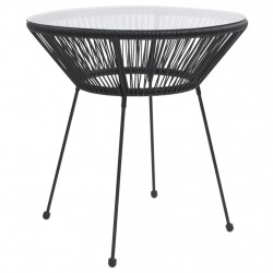 Stolik ogrodowy, czarny, Ø70x74 cm, rattan i szkło