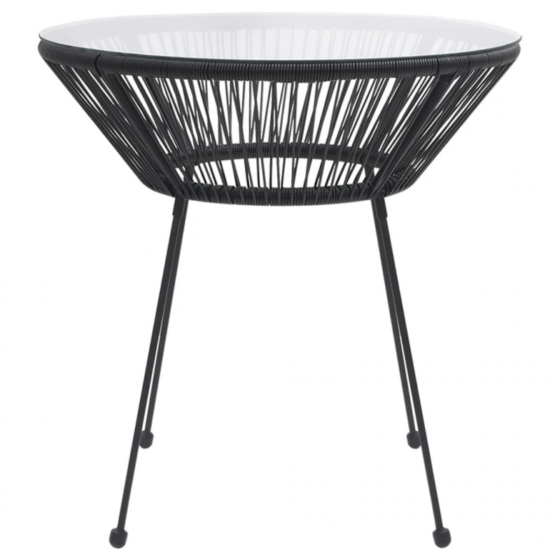 Stolik ogrodowy, czarny, Ø70x74 cm, rattan i szkło