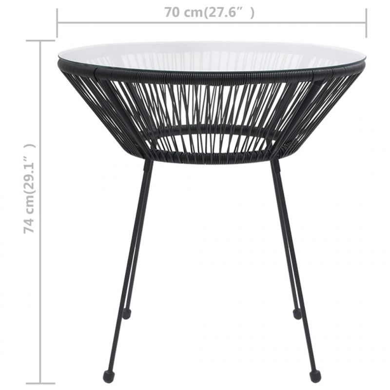 Stolik ogrodowy, czarny, Ø70x74 cm, rattan i szkło