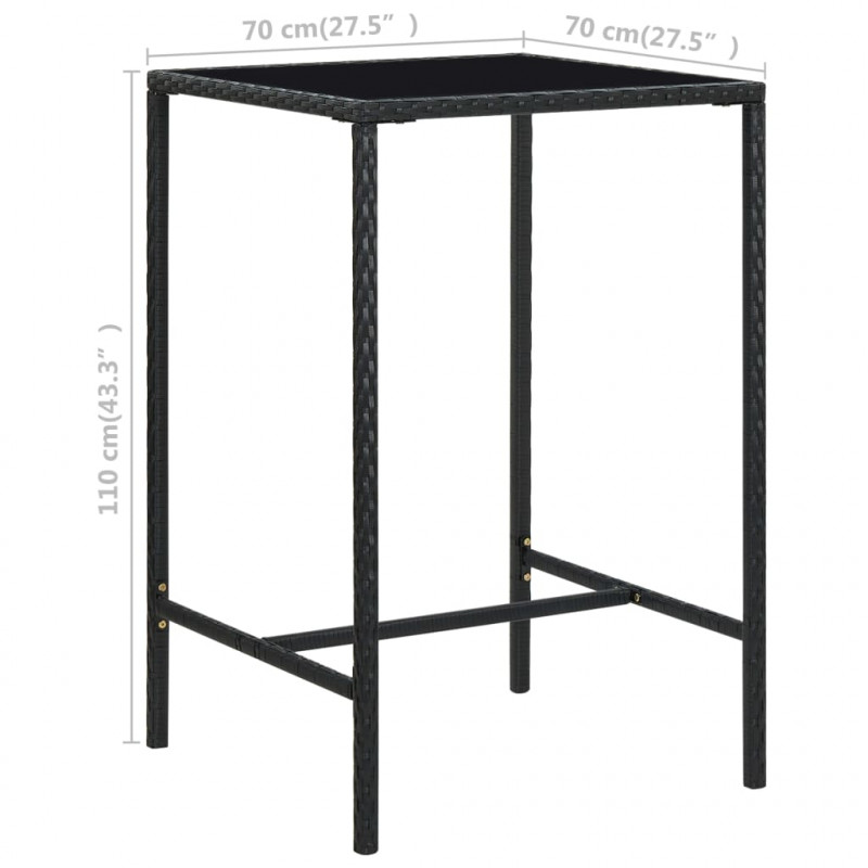 Ogrodowy stolik barowy, czarny, 70x70x110 cm, rattan PE i szkło