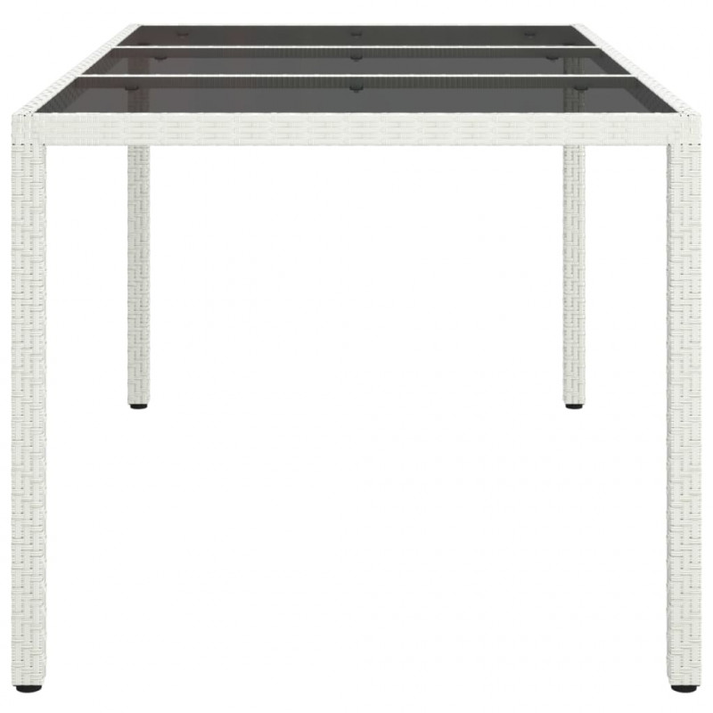 Stół ogrodowy, 150x90x75 cm, szkło i rattan PE, biały
