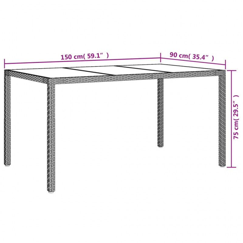 Stół ogrodowy, 150x90x75 cm, szkło i rattan PE, biały