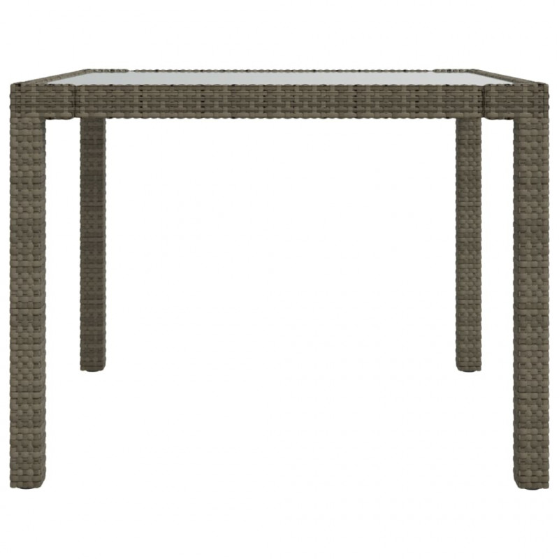 Stół ogrodowy, 90x90x75 cm, szkło i rattan PE, szary