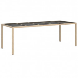 Stół ogrodowy, beżowy, 250x100x75 cm, szkło i rattan PE