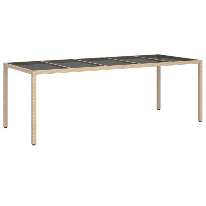 Stół ogrodowy, beżowy, 250x100x75 cm, szkło i rattan PE