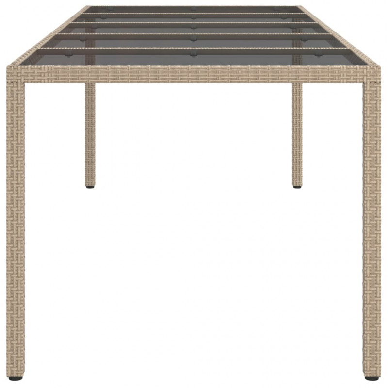 Stół ogrodowy, beżowy, 250x100x75 cm, szkło i rattan PE