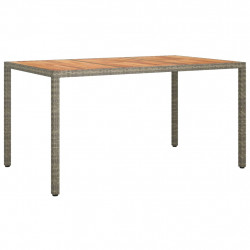 Stół ogrodowy, 150x90x75 cm, rattan PE i drewno akacjowe, szary