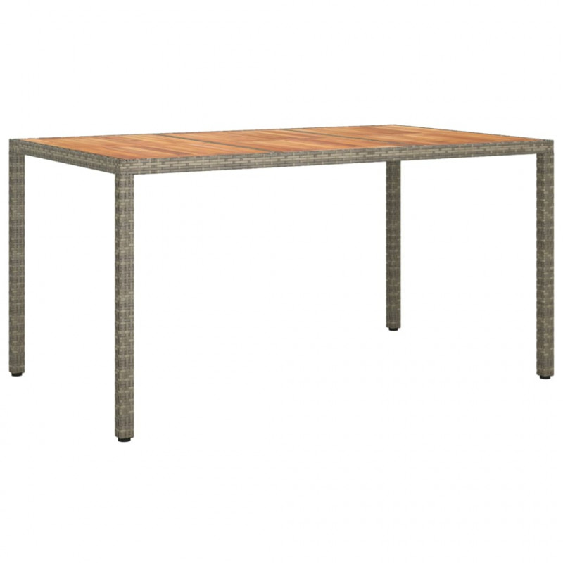 Stół ogrodowy, 150x90x75 cm, rattan PE i drewno akacjowe, szary