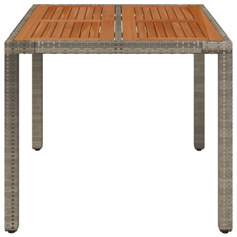 Stół ogrodowy z drewnianym blatem, szary, 90x90x75 cm rattan PE