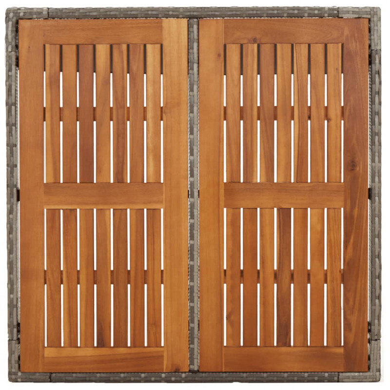 Stół ogrodowy z drewnianym blatem, szary, 90x90x75 cm rattan PE