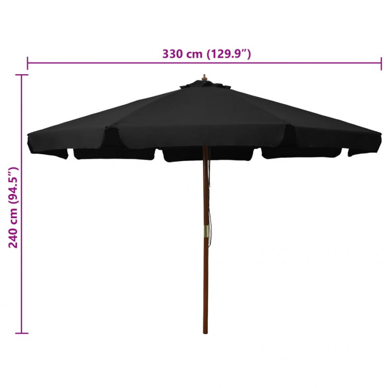 Parasol ogrodowy na drewnianym słupku, 330 cm, czarny