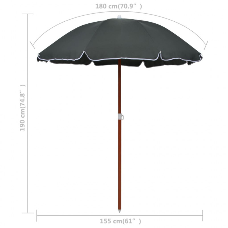 Parasol ogrodowy na stalowym słupku, 180 cm, antracytowy