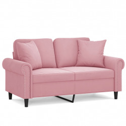 2-osobowa sofa z poduszkami, różowa, 120 cm, aksamit