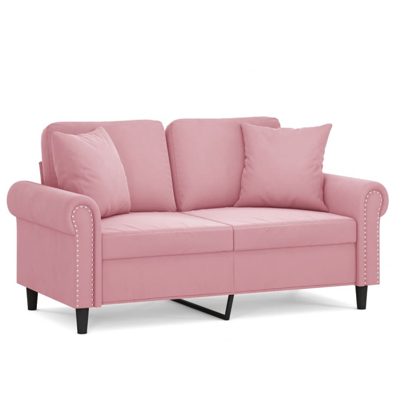 2-osobowa sofa z poduszkami, różowa, 120 cm, aksamit