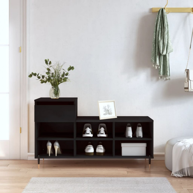 Szafka na buty, czarna, 102x36x60 cm, materiał drewnopochodny