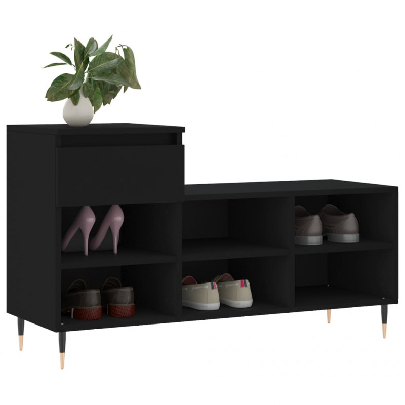 Szafka na buty, czarna, 102x36x60 cm, materiał drewnopochodny