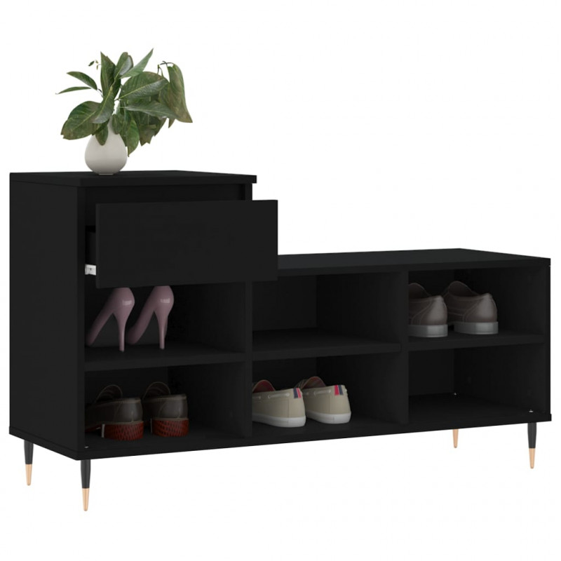 Szafka na buty, czarna, 102x36x60 cm, materiał drewnopochodny
